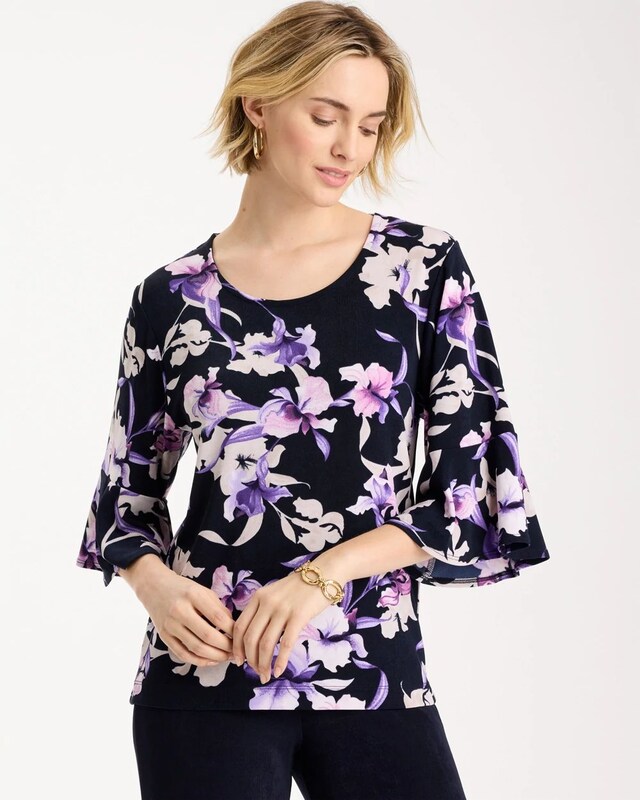 Travelers Amethyst Iris Flounce-Sleeve Top
